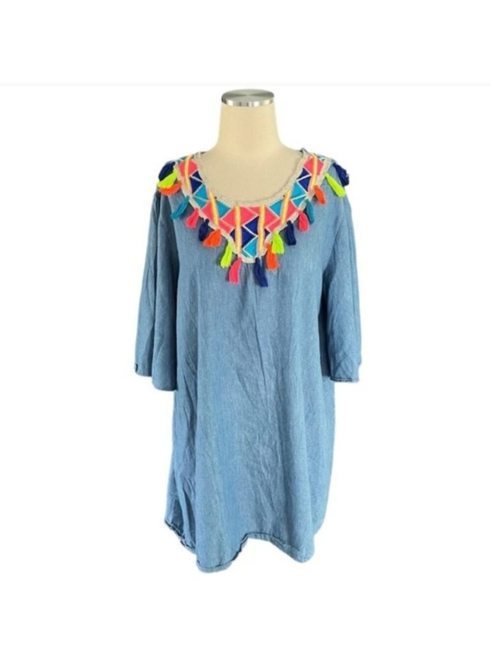 VELZERA Boho Top Mini Dress Denim 1XL